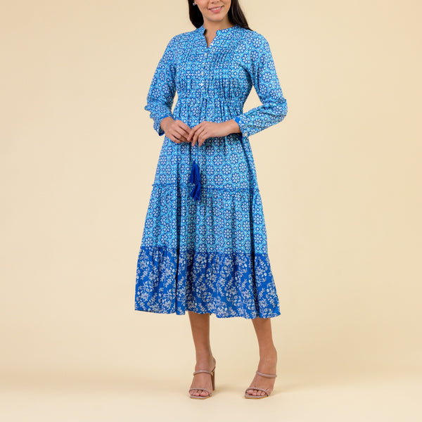 HANDPRINT DREAM APPAREL Corfu Dress in Turquoise/Mosaic Blue