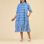 HANDPRINT DREAM APPAREL Redwood Cotton Shirt Dress in Tamsin Blue
