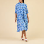 HANDPRINT DREAM APPAREL Redwood Cotton Shirt Dress in Tamsin Blue