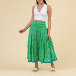 HANDPRINT DREAM APPAREL Arista One Size Skirt in Busy Floral Green