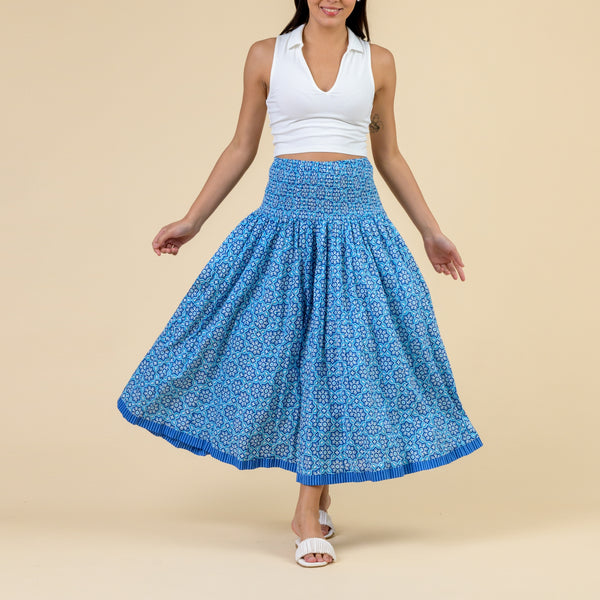 HANDPRINT DREAM APPAREL Arista One Size Skirt in Mosaic Turquoise Blue