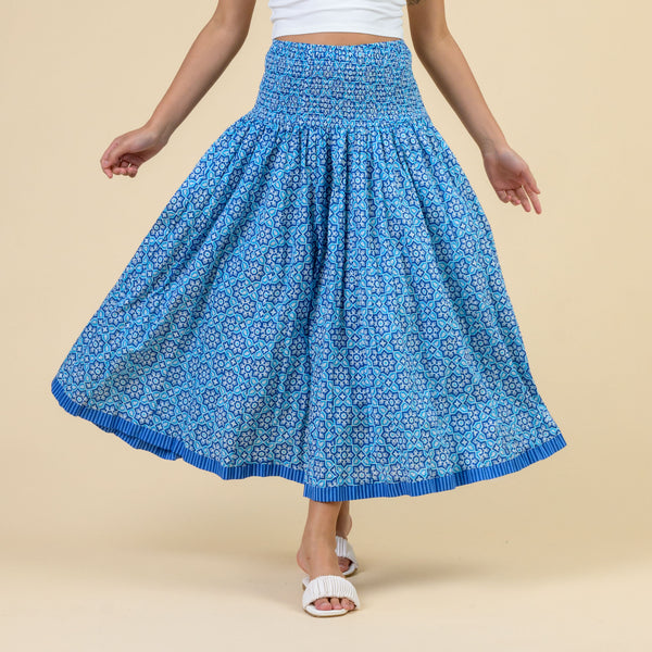 HANDPRINT DREAM APPAREL Arista One Size Skirt in Mosaic Turquoise Blue