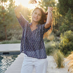 M.A.B.E Ari Print Short Sleeve Top in Indigo