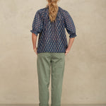 M.A.B.E Ari Print Short Sleeve Top in Indigo