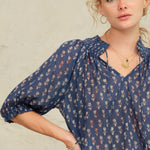 M.A.B.E Ari Print Short Sleeve Top in Indigo