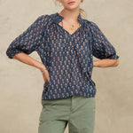 M.A.B.E Ari Print Short Sleeve Top in Indigo