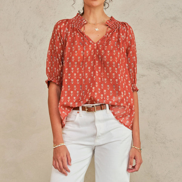 M.A.B.E Ari Print Short Sleeve Top in Rust