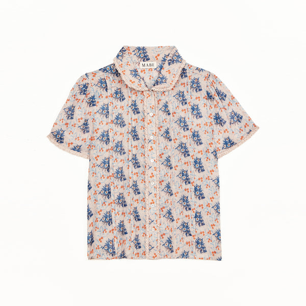 M.A.B.E Aster Print Collar Short Sleeve Top in Multi