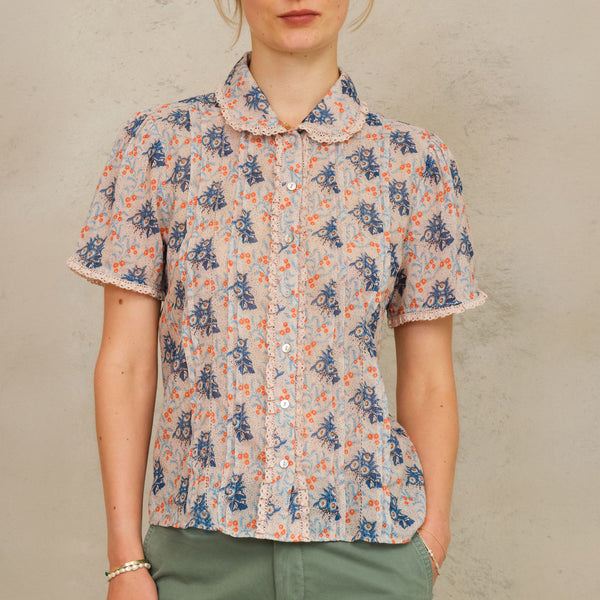 M.A.B.E Aster Print Collar Short Sleeve Top in Multi