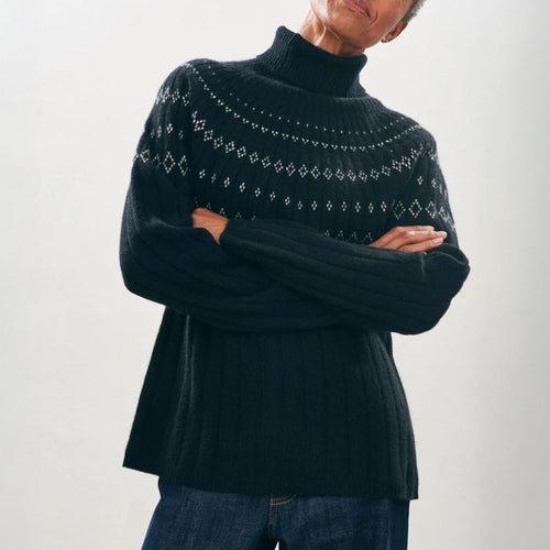JUMPER 1234 Rib Ski Roll Collar Knit in Black/Cream