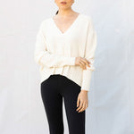 VAN KUKIL V Neck Crop Jumper in Angel White