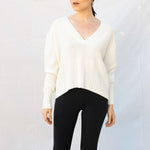 VAN KUKIL V Neck Crop Jumper in Angel White