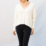 VAN KUKIL V Neck Crop Jumper in Angel White