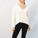 VAN KUKIL V Neck Crop Jumper in Angel White