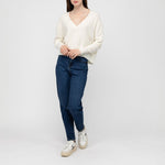 VAN KUKIL V Neck Crop Jumper in Angel White