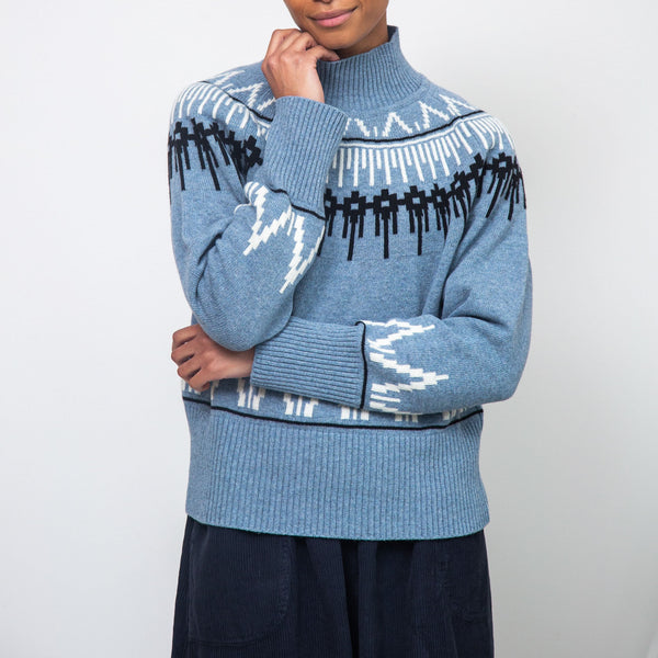 BEAUMONT ORGANIC Hawthorne Recycled Wool Knitted Jumper in Sky Blue Marl