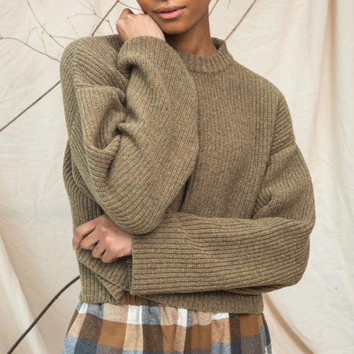 BEAUMONT ORGANIC Leo Recycled Wool Knitted Jumper in Taupe Marl