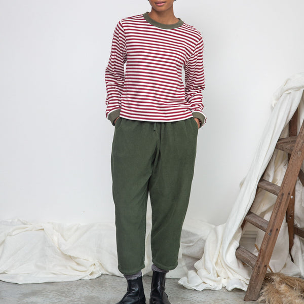 BEAUMONT ORGANIC Sierra-Sue Organic Cotton Stripe Jersey Top in Burgundy/Off White