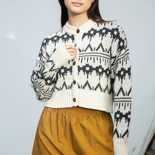 BEAUMONT ORGANIC Sugi-Sue Organic Cotton Knitted Cardigan in Ecru Marl
