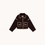 THE TINY BIG SISTER Short Horses Embroidered Coat in Charcoal