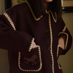 THE TINY BIG SISTER Short Horses Embroidered Coat in Charcoal