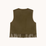 THE TINY BIG SISTER Horses Embroidered Vest in Dark Khaki