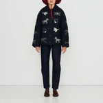 THE TINY BIG SISTER Embroidered Down Jacket in Navy