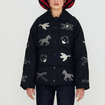 THE TINY BIG SISTER Embroidered Down Jacket in Navy