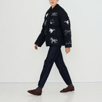 THE TINY BIG SISTER Embroidered Down Jacket in Navy