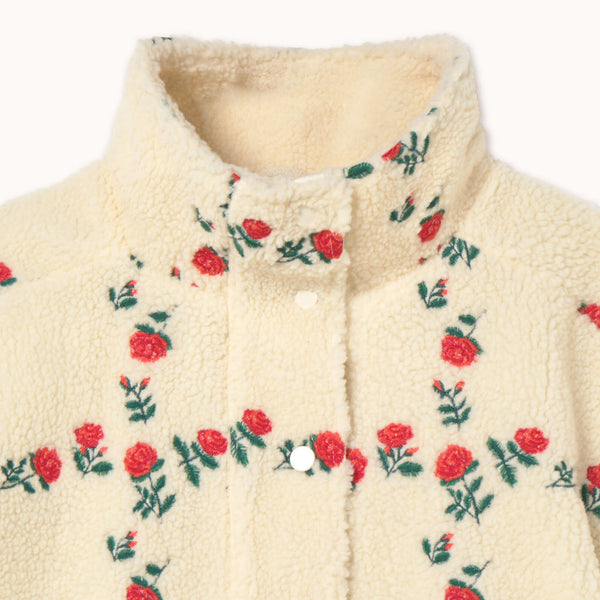 THE TINY BIG SISTER Roses Grid Sherpa Jacket in Light Cream