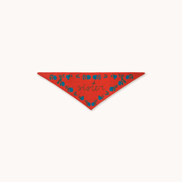 THE TINY BIG SISTER Roses Cotton & Wool Mix Bandana in Dark Red