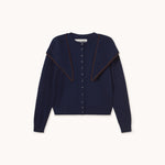 THE TINY BIG SISTER Scarf Neck Lara Merino Wool Cardigan in Navy