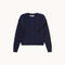 THE TINY BIG SISTER Scarf Neck Lara Merino Wool Cardigan in Navy