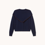 THE TINY BIG SISTER Scarf Neck Lara Merino Wool Cardigan in Navy