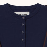 THE TINY BIG SISTER Scarf Neck Lara Merino Wool Cardigan in Navy