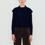 THE TINY BIG SISTER Scarf Neck Lara Merino Wool Cardigan in Navy