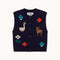 THE TINY BIG SISTER Fall Pattern Merino Wool Vest in Navy