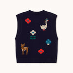 THE TINY BIG SISTER Fall Pattern Merino Wool Vest in Navy