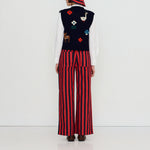 THE TINY BIG SISTER Fall Pattern Merino Wool Vest in Navy