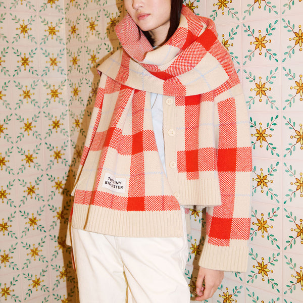 THE TINY BIG SISTER Check Merino Wool Scarf in Vanilla