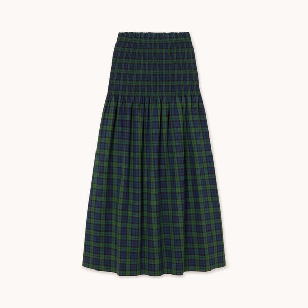 THE TINY BIG SISTER Green Check Smock Skirt in Light Navy