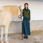 THE TINY BIG SISTER Green Check Smock Skirt in Light Navy