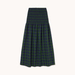 THE TINY BIG SISTER Green Check Smock Skirt in Light Navy
