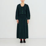 THE TINY BIG SISTER Green Check Smock Skirt in Light Navy