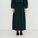 THE TINY BIG SISTER Green Check Smock Skirt in Light Navy