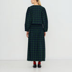 THE TINY BIG SISTER Green Check Smock Skirt in Light Navy