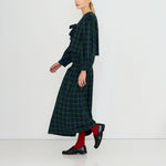 THE TINY BIG SISTER Green Check Smock Skirt in Light Navy