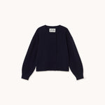THE TINY BIG SISTER Buttoned Merino Wool Cardigan in Navy