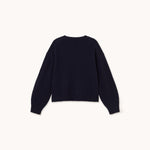 THE TINY BIG SISTER Buttoned Merino Wool Cardigan in Navy