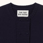 THE TINY BIG SISTER Buttoned Merino Wool Cardigan in Navy